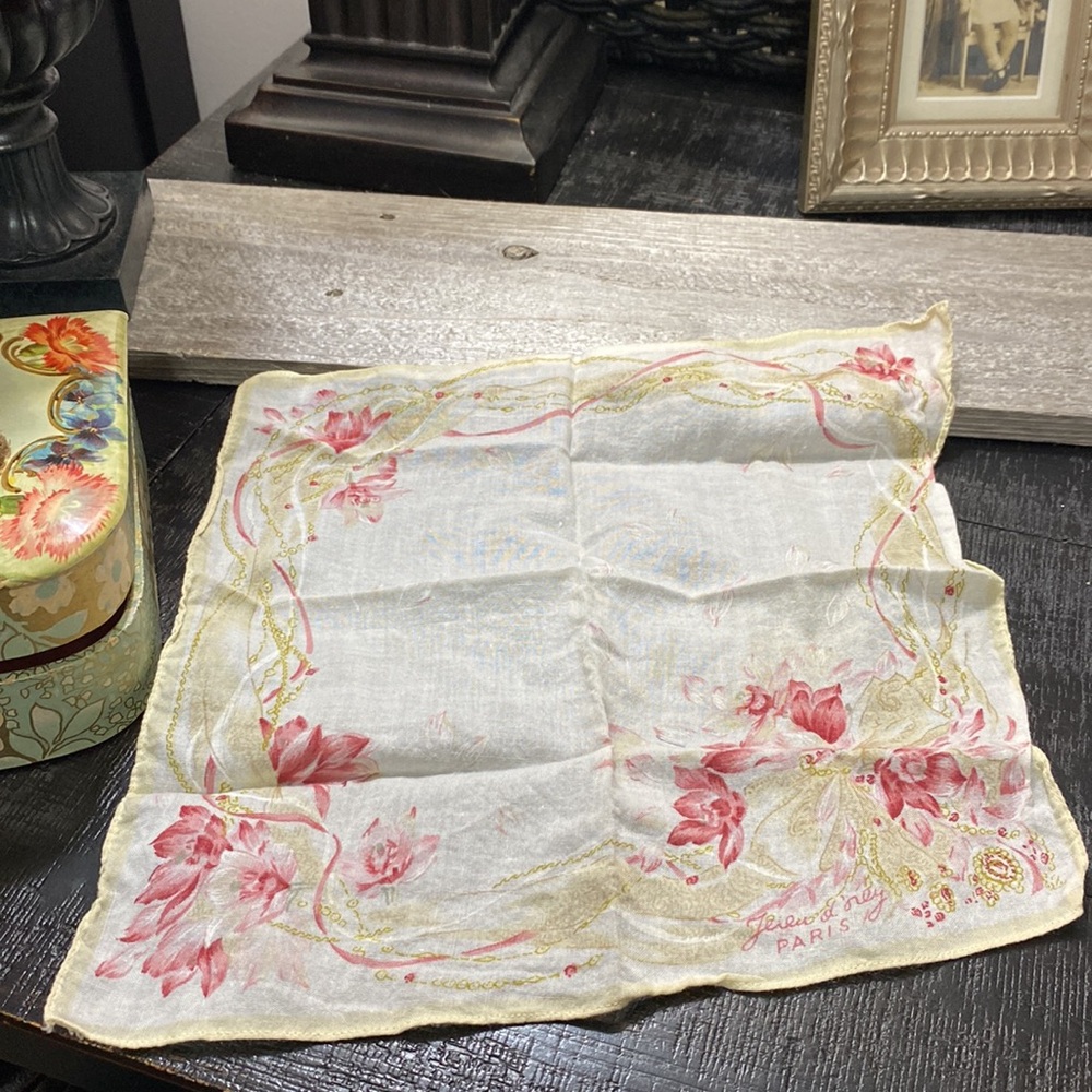 Antique Victorian Era Floral Lady Portrait Handkerchief Box & Paris Hanky! - Picture 10 of 14